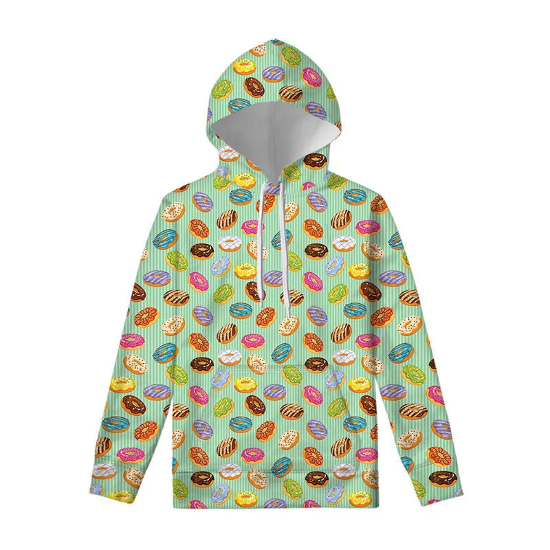 Sudadera con capucha con estampado 3D de donuts coloridos para hombres, ropa con capucha de dibujos animados geniales para niños, suéter de manga larga, sudaderas con capucha de calle