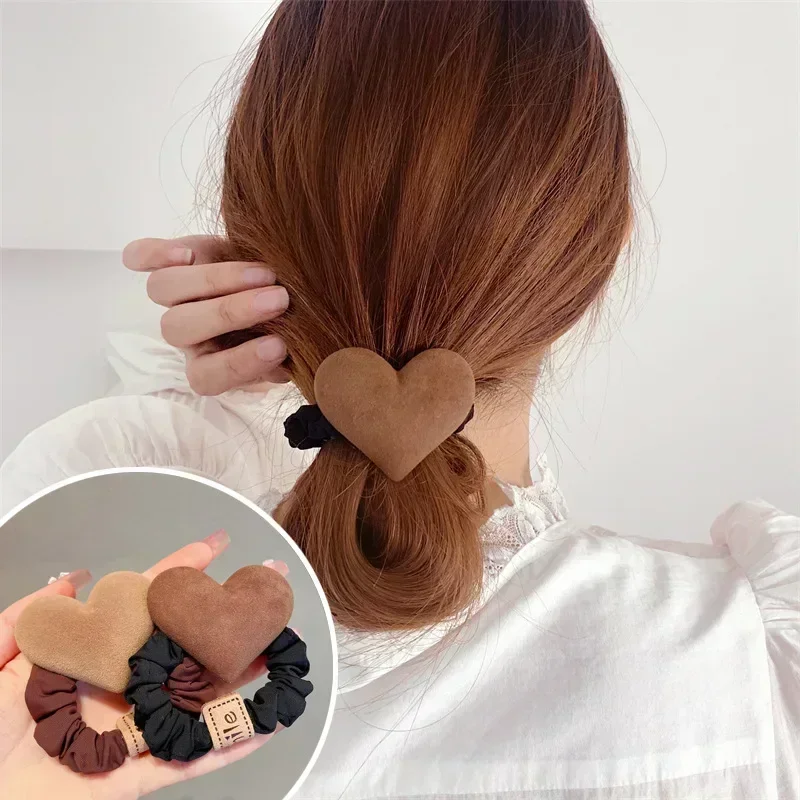 Coffee color heart hair clip cute girl bowknot hair ties rubber hair bands hair accessories for women ties