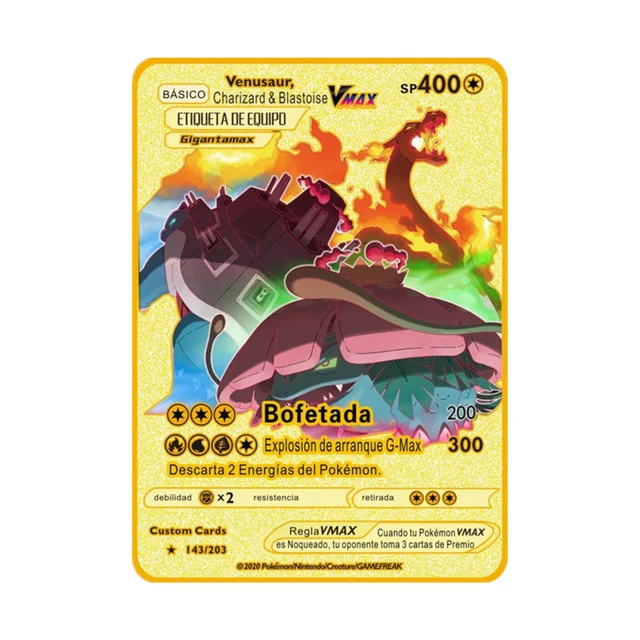 Pokemon Gold Card Metal Card Game Anime Battle Pokemon Gold Spanish Kaarten Charizard Pikachu Game Collection Cards Gift Kids X3