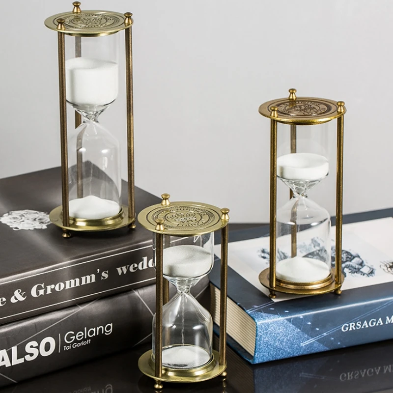Creative Metal Empty Hourglass Timer Office Desktop Small Ornaments Table Top Decor Brass Color Transparent Sandglass sand timer liquid hourglass timer colored hourglass