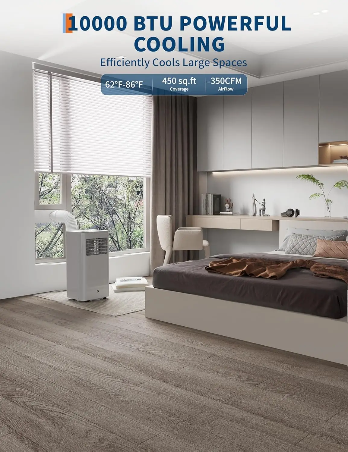 Portable Air Conditioner, 10,000 BTU,3-in-1 Standing Cooling, Dehumidifier & Fan, Quiet Operation, Remote, Sleep Mode, Window Kit, Cools Rooms Up to 450 Sq.ft, Ideal for Bedrooms, Apartments, Offices 4