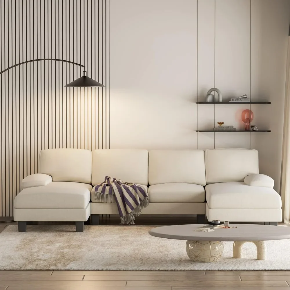 

Convertible Sofa, Combination 4-seater Sofa Bed, Double Longue, Modern Sectional Fabric U-shaped Livingroom Furniture Sets