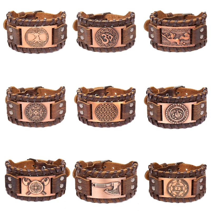 New Retro Wide Leather Pirate Compass Bracelet Men's Bracelet Celtic Viking Jewelry Compass Bracelet Accessories Party Gifts - Image 6