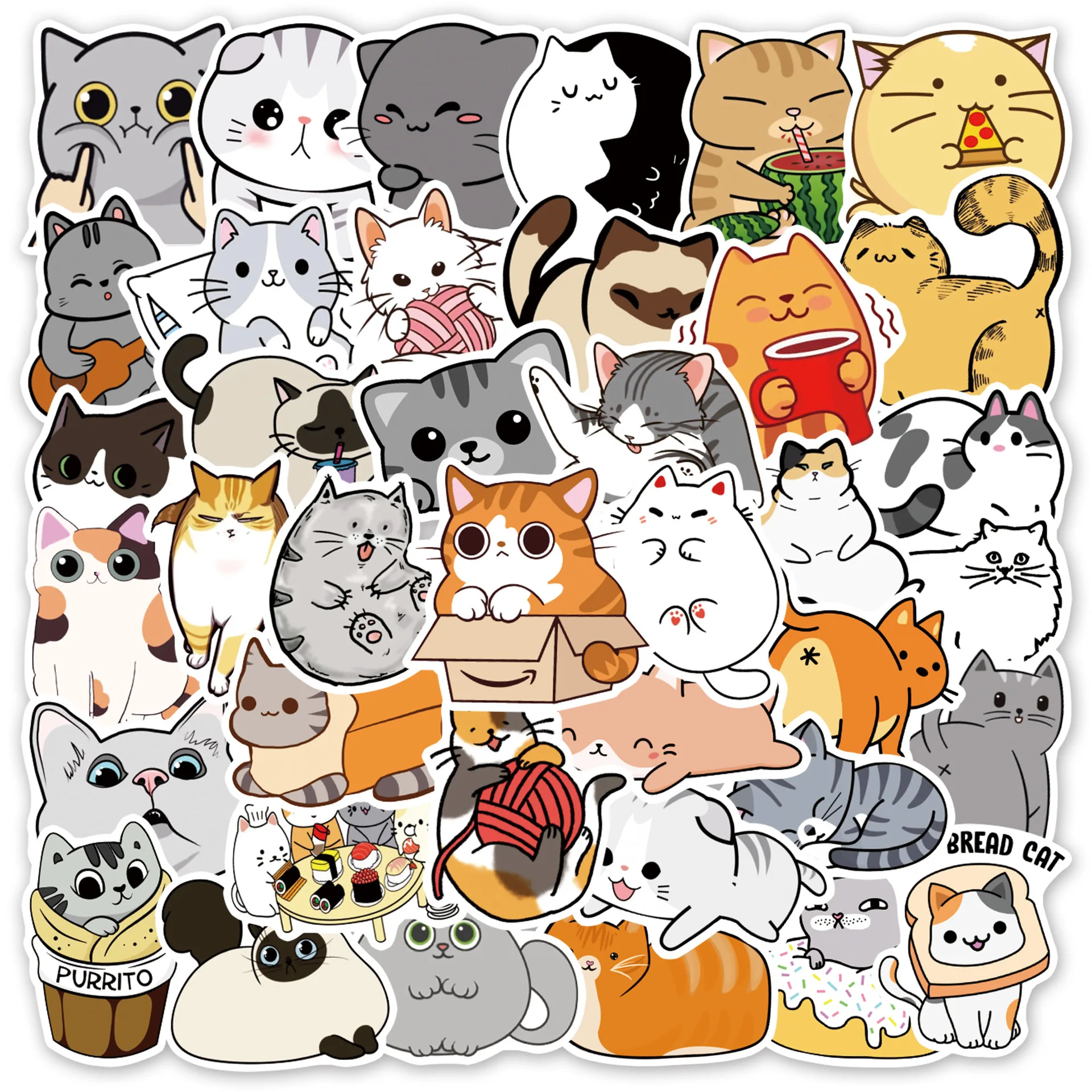 50PCS Cartoon Cute Cat Animal Personality Graffiti Creative Sticker Toy Skateboard Guitar Phone ComputerRefrigerator DeskSticker