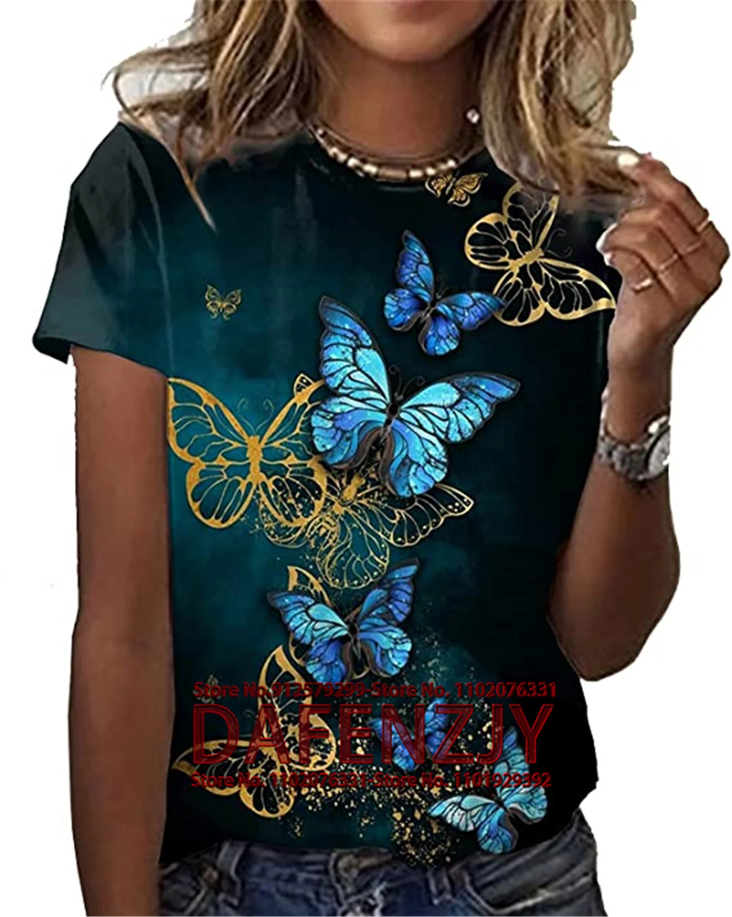 

Romantic Blue Butterfly 3D Printed Tshirt Women Cute Casual Hip Hop Breathable Short-sleeved Girls T-shirt