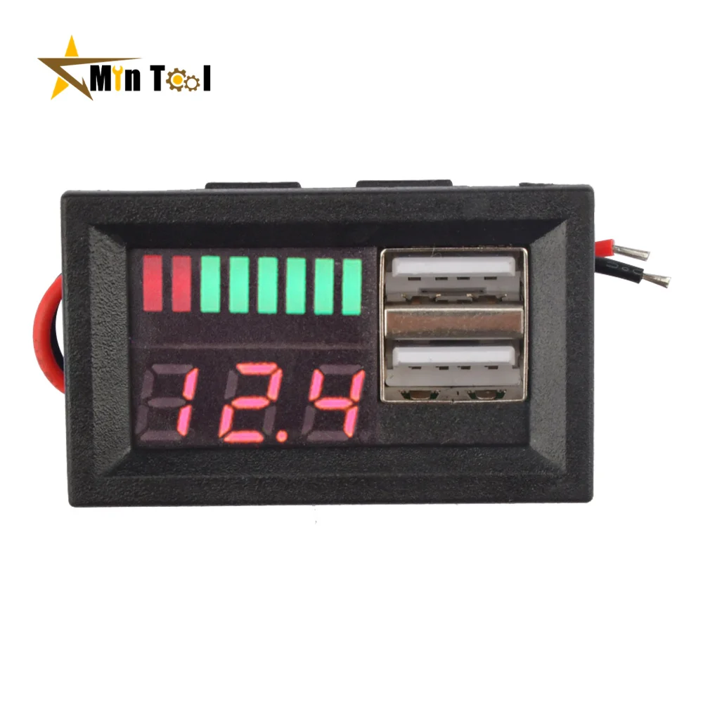 

LED DC 12V Dual USB Port Battery Voltmeter 4S LithiumIron Phosphate Lead Acid Tester for Mobile Phone Adapter USB output