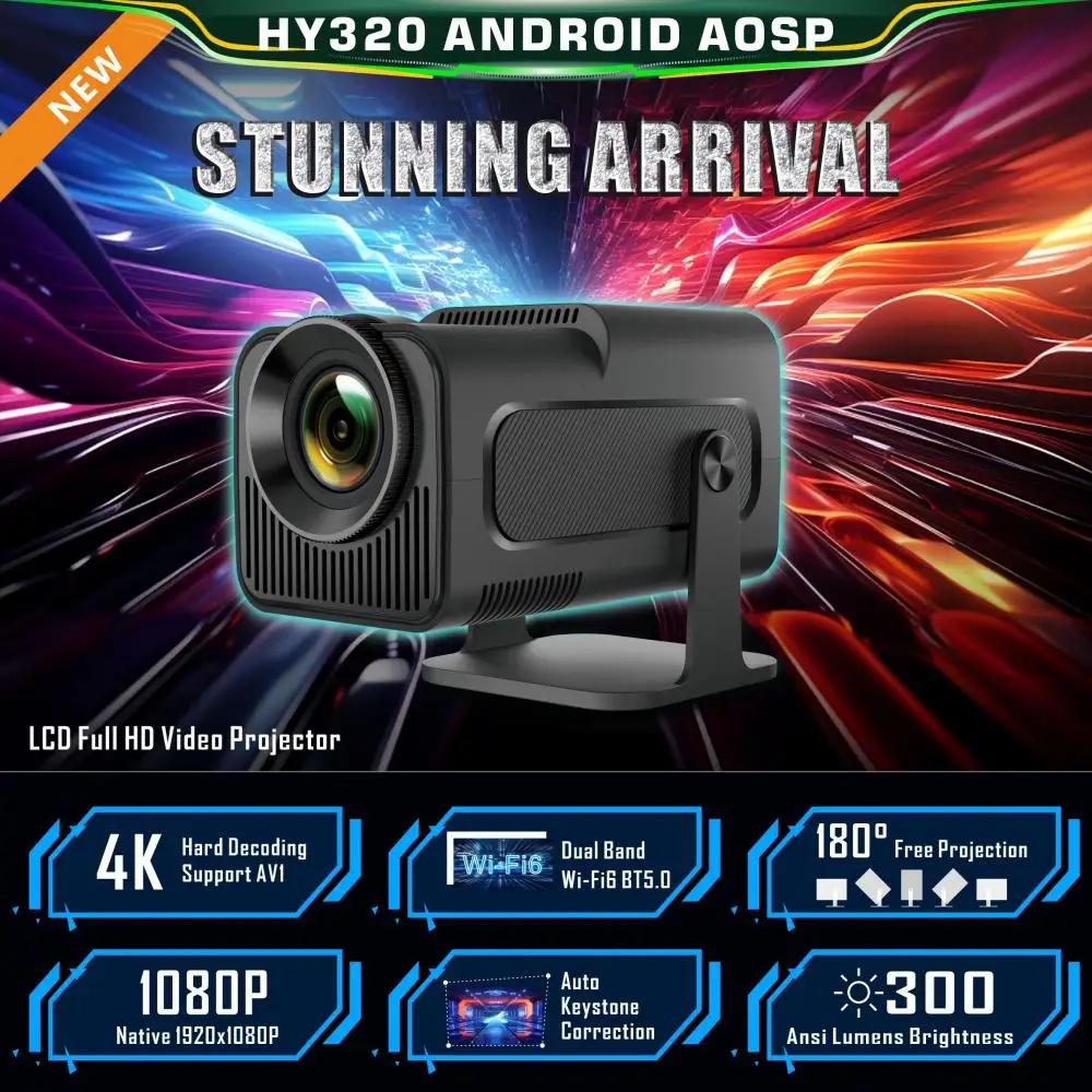 Portable Projector Salange Smart Android11 HY320 Projector 4K WiFi6 BT5 390ANSI Full HD 1080P Home Cinema Outdoor Portable for Phone