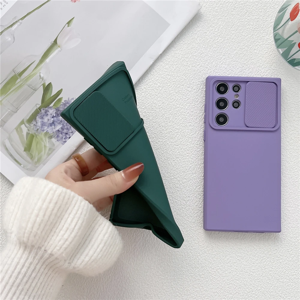 Slide Camera Protector Soft Silicone Case For Samsung S22 Ultra S21 Plus S20FE A53 A33 A22 A72 A52 A32 A12 A51 A71 A03S A21S A50 kawaii phone cases samsung