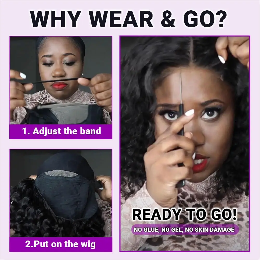 Wear and Go Bob Wig Human Hair Water Wave 250 Density 13X4 HD Lace Frontal Bob Wigs Pre Plucked Glueless Wig Short Bob Wigs