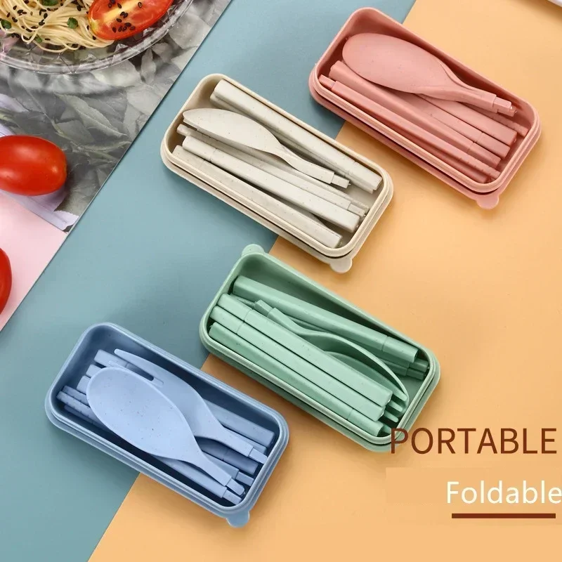 Spoon Fork Chopsticks Set Wheat Straw Dinnerware 3PCS/Set Lunch Tableware Detachable Cutlery Portable Travel Kitchen Accessories