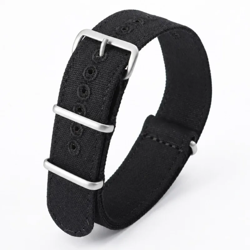 Ribbed Nylon Braid Fabric Watch Strap - Military Style Men's Band, 20mm & 22mm Sizes
