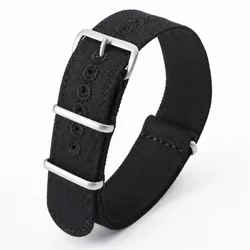 Ribbed Nylon Braid Fabric Watch Strap - Military Style Men's Band, 20mm & 22mm Sizes - 22mm (Black)