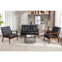 Medieval Wooden Armrest Sofa and Chair Set - Classic Style, Sturdy Structure, Easy to Assemble, Suitable for Office Sets 1