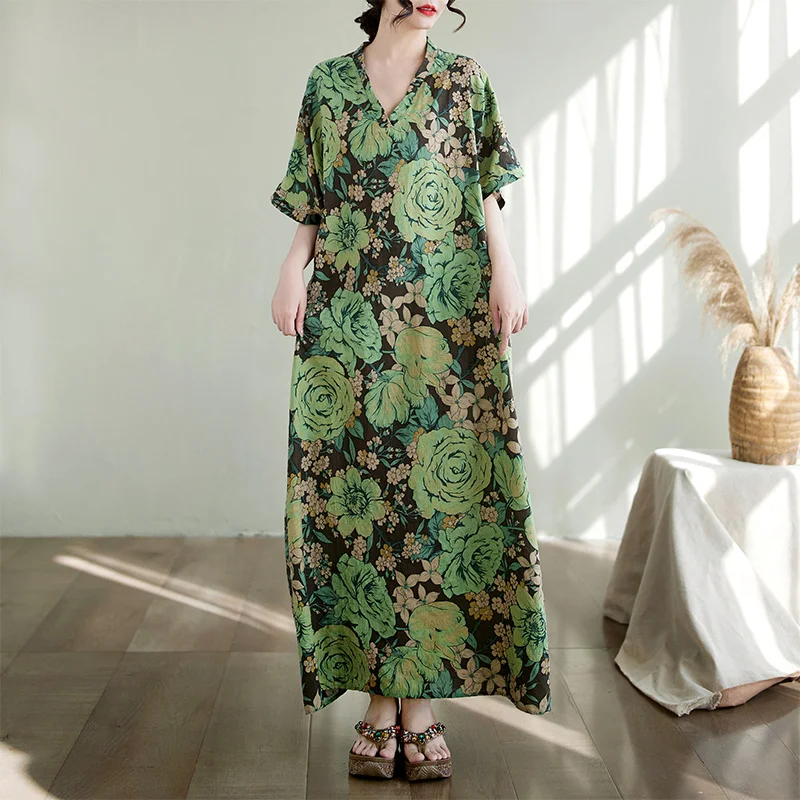 فستان صيفي THHONE نقشة V فضفاض