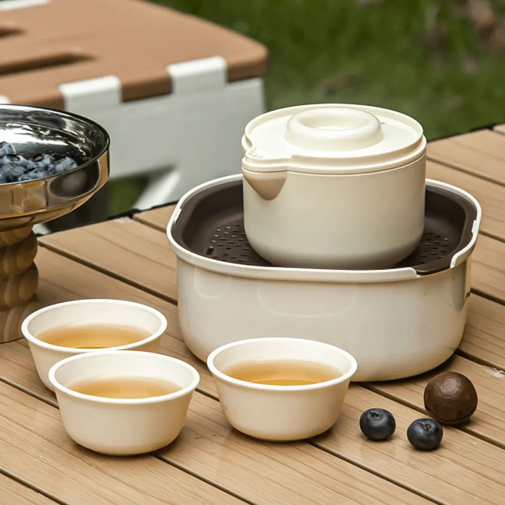 Portable Travel Kung Fu Tea Set ABS Teapot Cup Storage Outdoor Portable Teapot and Infuser Tea Cup Pot Set