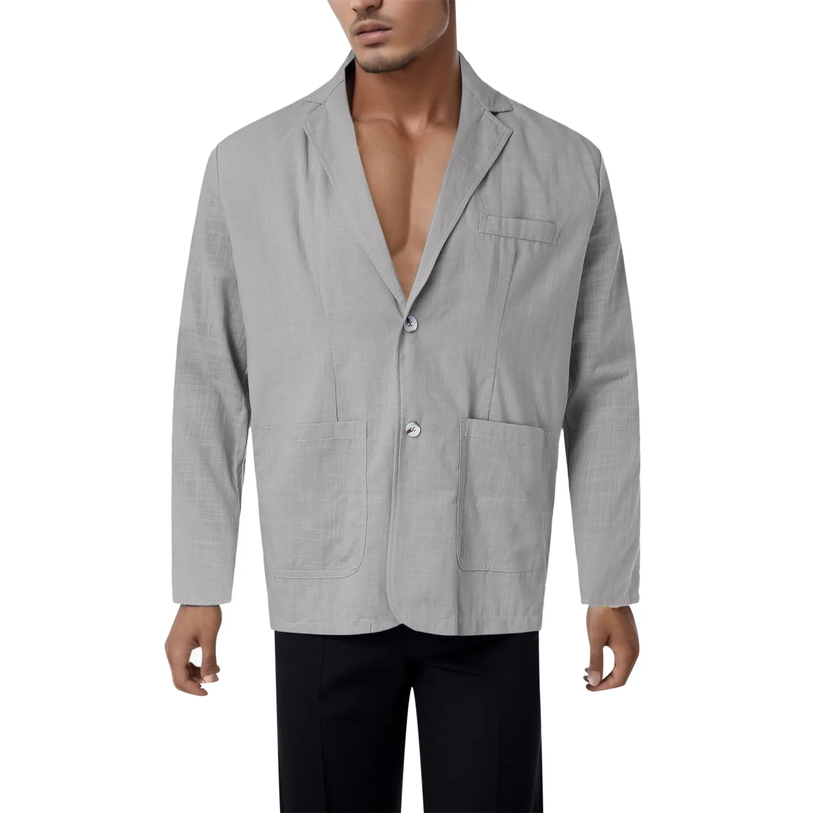 Mens Blazer Spring Autumn Casual Linen and Cotton Safari Suits Solid Color Oversize Coat