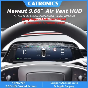 CATRONICS Nuevo HUD de 9.6 Pulgadas con Salida de Aire para Tesla Model 3 Highland 2024-2026 y Model Y Juniper 2025-2026 Compatible con Carplay y Android AUTO 1