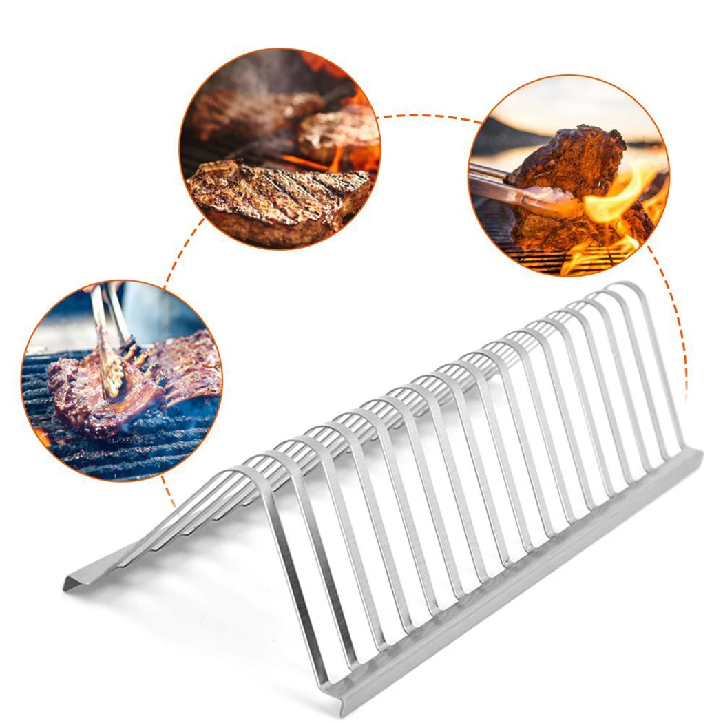 Stainless Steel Barbecue Meat Rib Rack Roasting Stand Outdoor BBQ Accessories For Picnic Camping Barbecue Roasting Stand_voghion.com