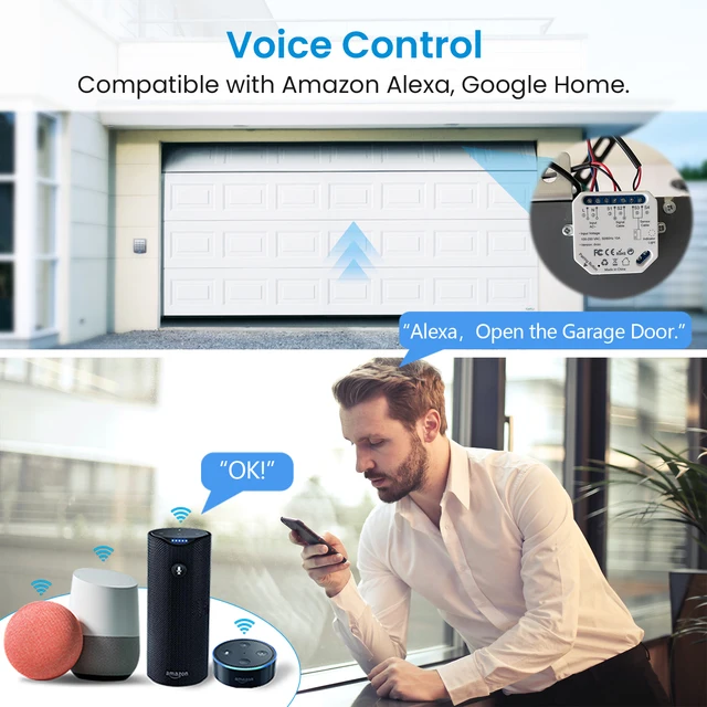 QCSMART Tuya Smart Life Garage Door Opener Controller Security Protection Remote Control Google Home Assistant Alexa 3