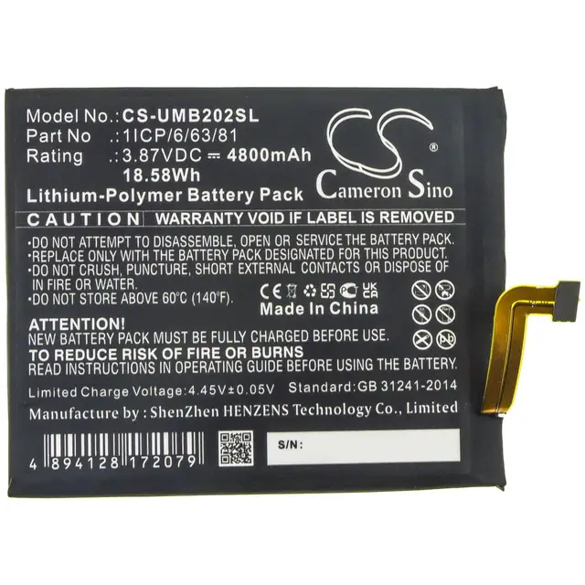 Cameron Sino Battery For UMI 1ICP 6 63 81 2021 UMIDIGI BISON 4800mAh 18 58Wh Cameron Sino Battery For UMI 1ICP/6/63/81 2021,UMIDIGI BISON 4800mAh / 18.58Wh