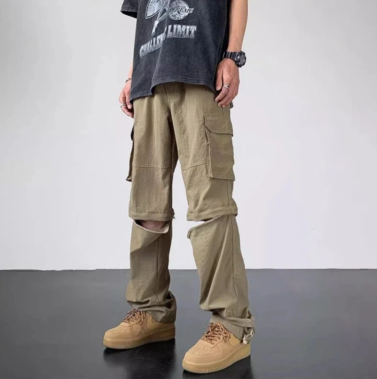 

Detachable retro n High Street cargo pants, men's straight-leg wide-leg slacks