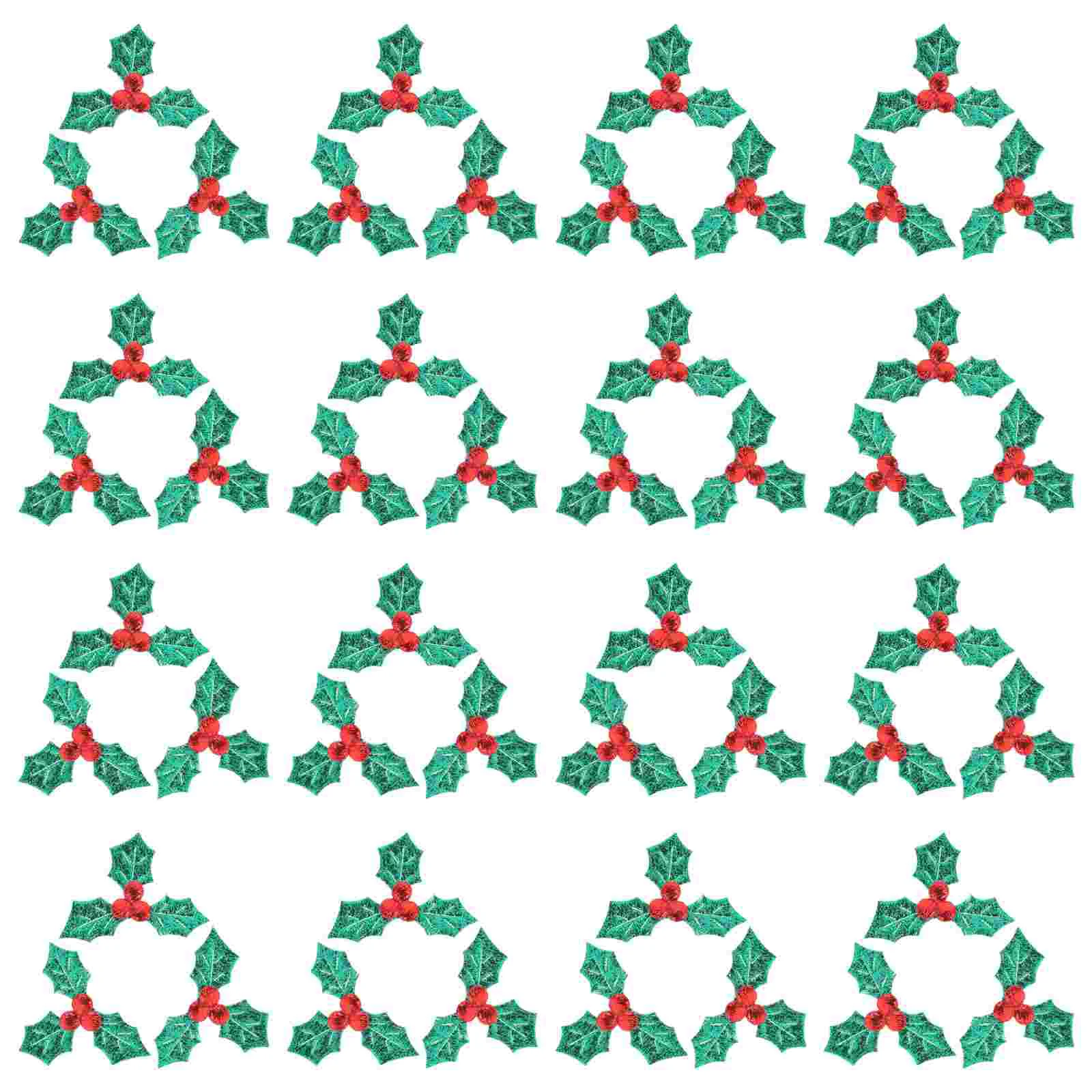 

Mini Triple Leaf Holly Berries Artificial Green Leaves Faux Berry Flowers Embellishments for Christmas Wreath Decoration