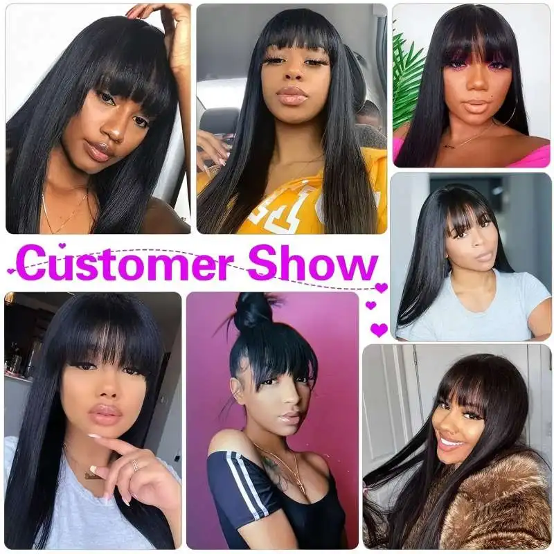 Bangs 4x4 Lace Closure Human Hair Straight Wigs Human Hair Pre Plucked with Baby Hair Unprocessed Virgin Wig 220%