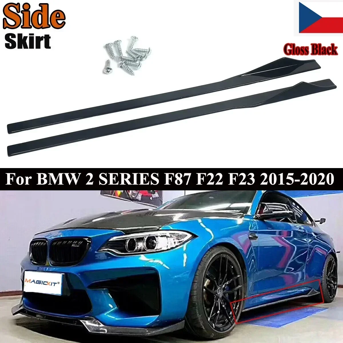 

Черная глянцевая юбка MagicKit для BMW F22 F23 M, удлинитель для боковой юбки, бампер с разделителем для губ 2013-2018