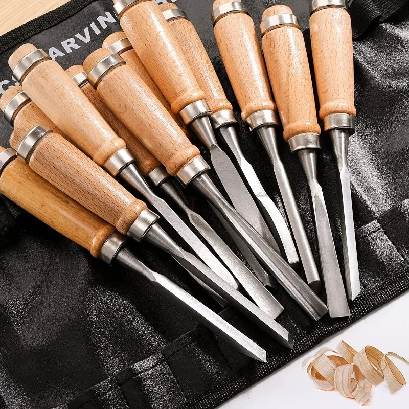 

12Pcs/bag Wood Carving Chisel Sharp Woodworking Tools Carrying Case Manual Wood Carving Knife Set DIY Wooden Chisel Hand Tools