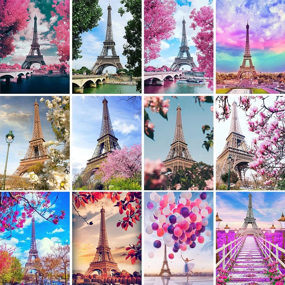 5D DIY Pittura Diamante Kit Torre Eiffel Full Drill Strass Cristallo Adulti Attraversare Cucire Ricamo Diamond Painting Stanza Parete Della Decorazione Artigianato Square Drill 50x100cm/20x40in D6530