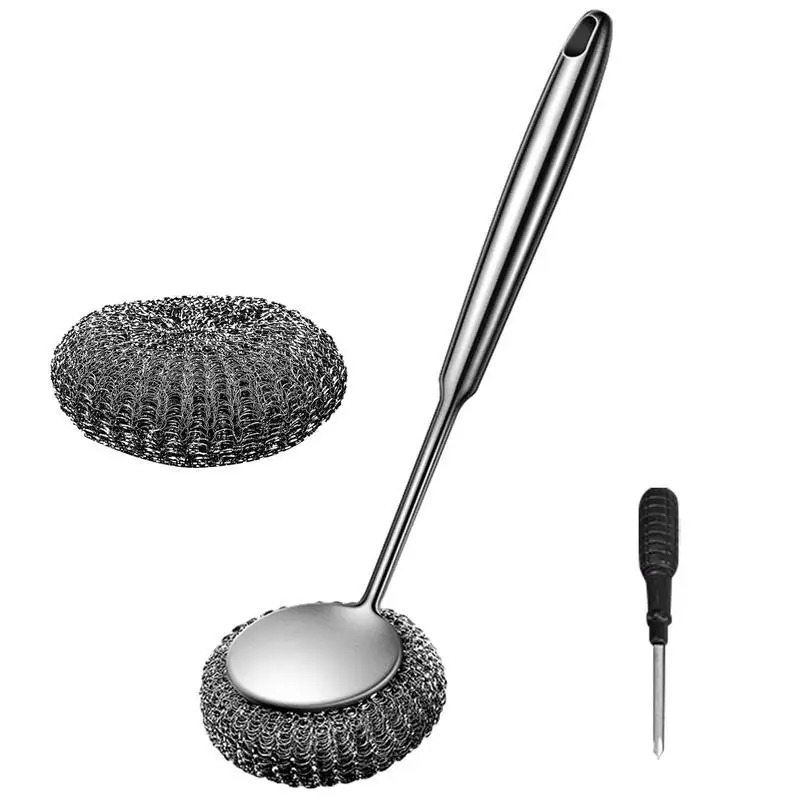 

Metal Scrubber Dish Scrub Brush Metal Scrubbers For Cleaning Dishes Stainless Steel Sponges Scrubbers Cleaning Ball With Long