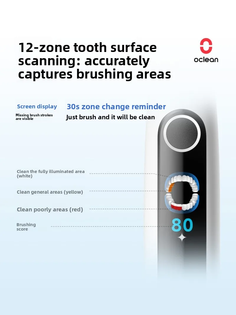 오리지널 OCLEAN X Pro 20 AI 미니 전동 칫솔 (성인 커플용), 시각화된 완전 자동 저속 진동 IPX7 X Pro