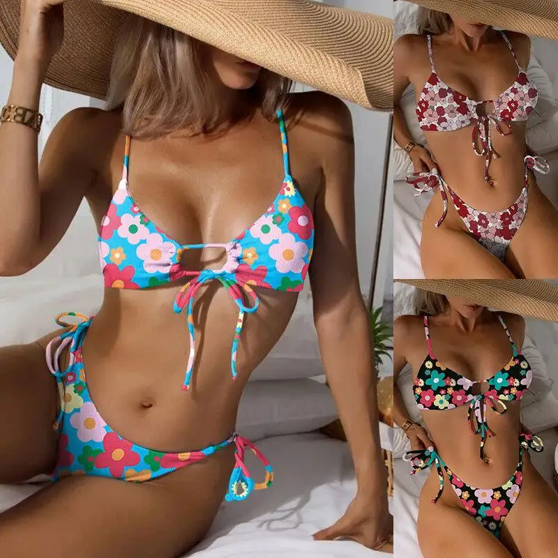 

Floral Print Swimsuit Women Underwired Push Up Bikini Set High Cut Swimwear Women Beach Wear