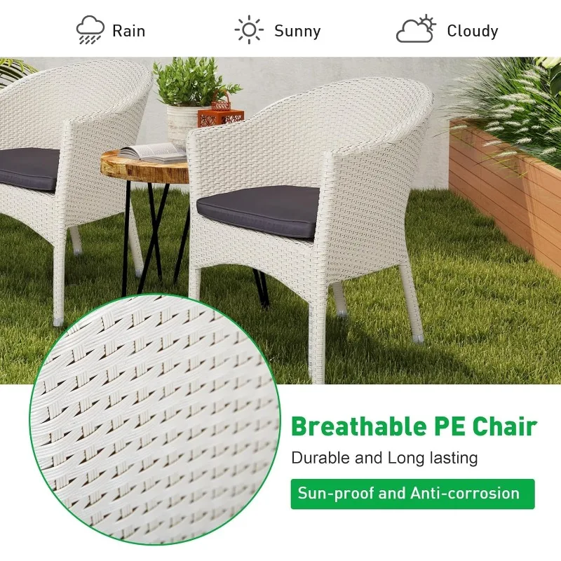 Outdoor Dining Rattan Chairs,White Wicker Chair with Soft Cushion,1 PC Rattan Weave Wicker Fallow Armchair 5