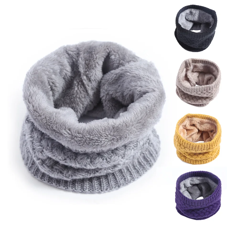 Baby Scarf Kids Hat Scarf Set Kids Girls/Boys Winter Knitted Infinity Scarf Polar Fleece Neck Warmer