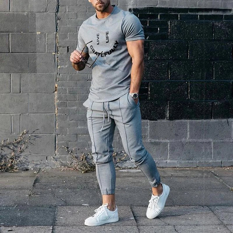2 Piece Outfits of Sportswear Short Sleeve Streetwear Fashion T-shirt Long Pants Set 2023 Men tshirt Sets Tracksuit 3D printed