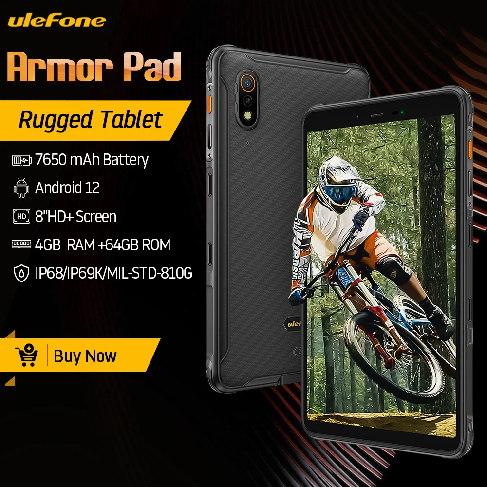 Ulefone Armor Pad Tablette Tactile 8 Pouces, Tablette Android 12 7650mAh,  Octa-Core 64Go/256Go Extensible Tablettes Incassable IP69K, 1280 * 800 HD+