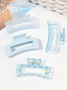 4 Pcs Big Hair Claw Clips for Women Girls, Blue Strong Hold Matte Square Hair Clips for Thick Thin Hair