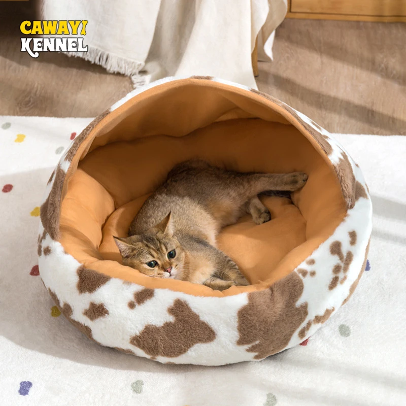 

CAWAYI KENNEL Winter Warm Dog Bed Soft Cozy Pet Basket Lounger Cushion House Tent for Kitten Small Dogs Cats Washable Cave Beds
