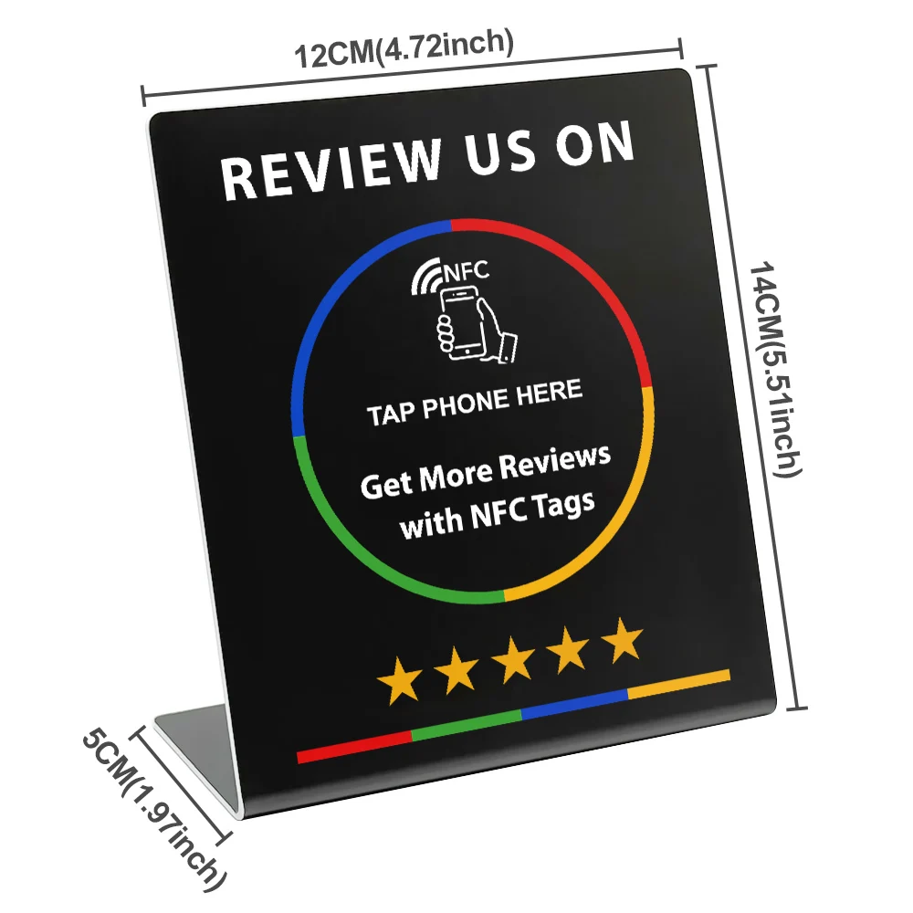 Programmable Acrylic NFC Stickers Table Stand - 13.56MHz Waterproof Google Review Card