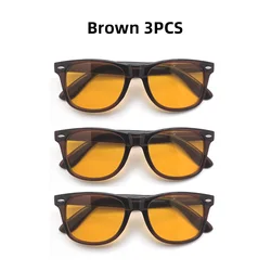 Enhanced Blue Light Blocking Square Glasses for Men and Women - Night Vision Eye Protection for Gaming and Computer Use (Brown 3PCS)