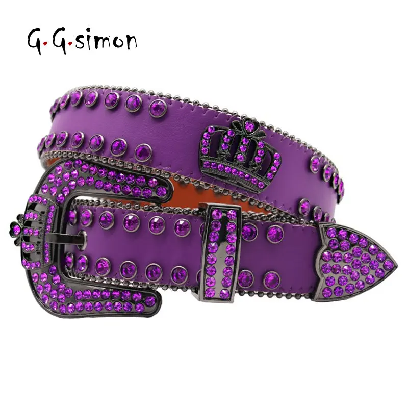 

GGSIMON Crown Luxury Strap Rhinestones Belts For Jean Cowgirl Cowboy Crystal Pin Buckle Fashion Diamond Cinturones Para Hombre