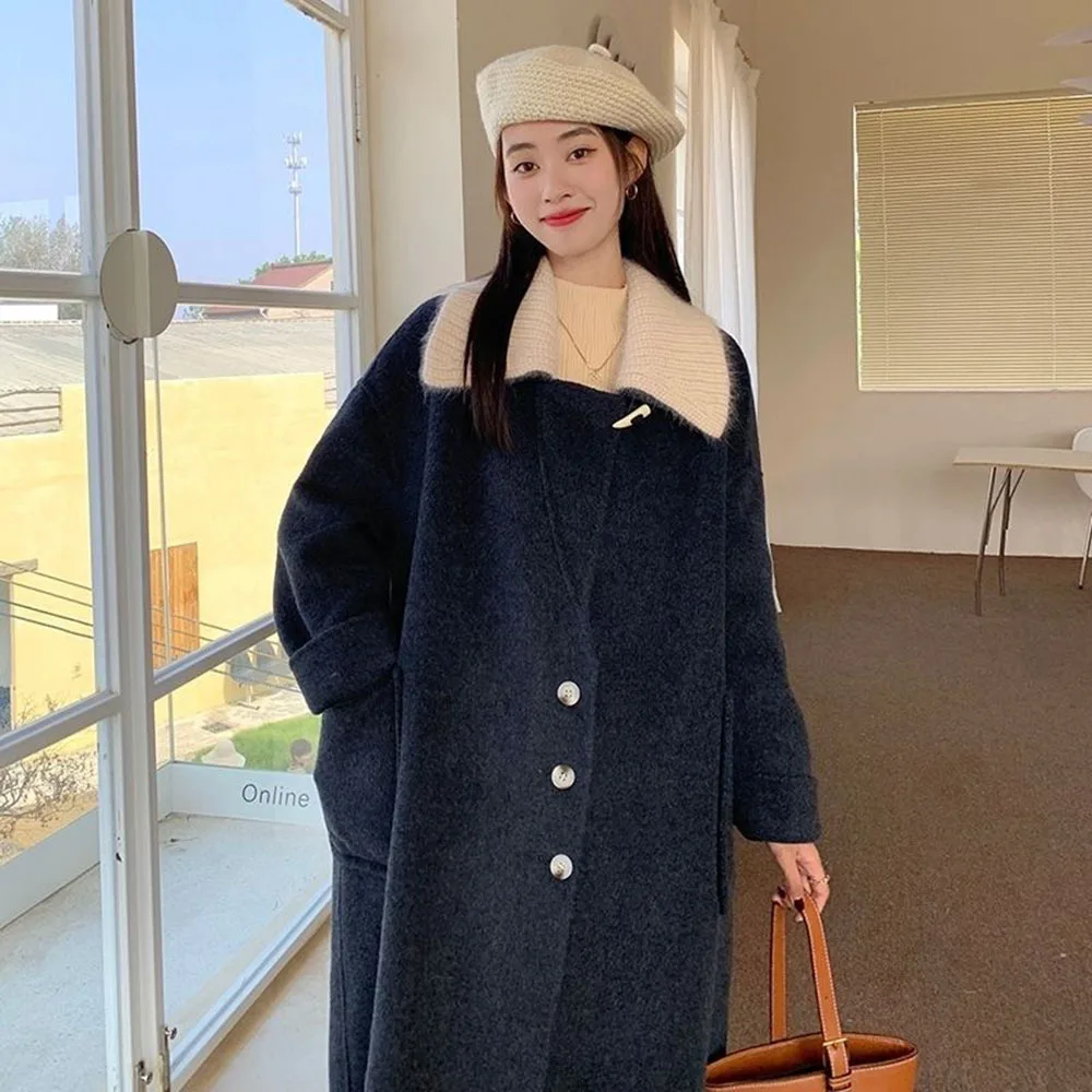 

2023Winter High Quality Woolen Jacket For Women Fashion Knit Big Lapel Double Sided 100% Pure Wool Coat Super Beautiful Overcoat