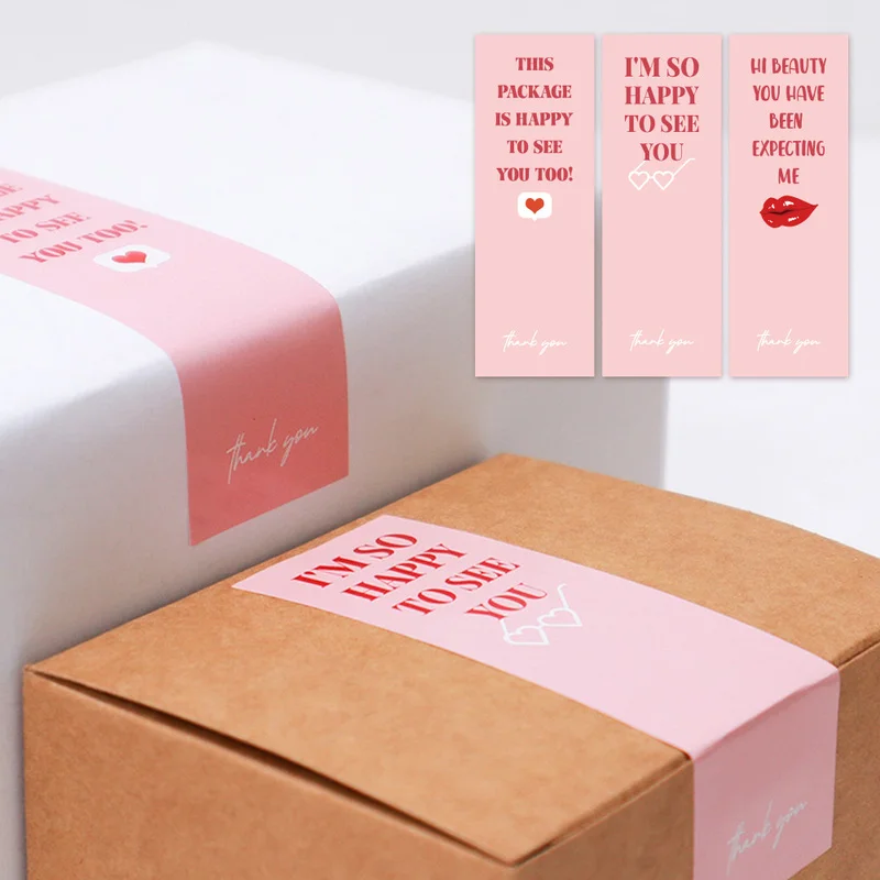 This package is happy to see you too seal labels stickers Cute Pink thank you stickers Packaging Sealing Decoration Stickers