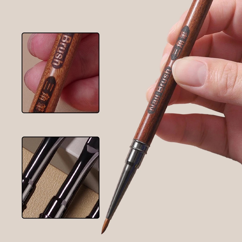 Round Wood Handle Triangular Petal Nail Brush Acrylic Nail Art Liner Brush Stripes Grid Flower Painting Drawing Pen Manicure Tool