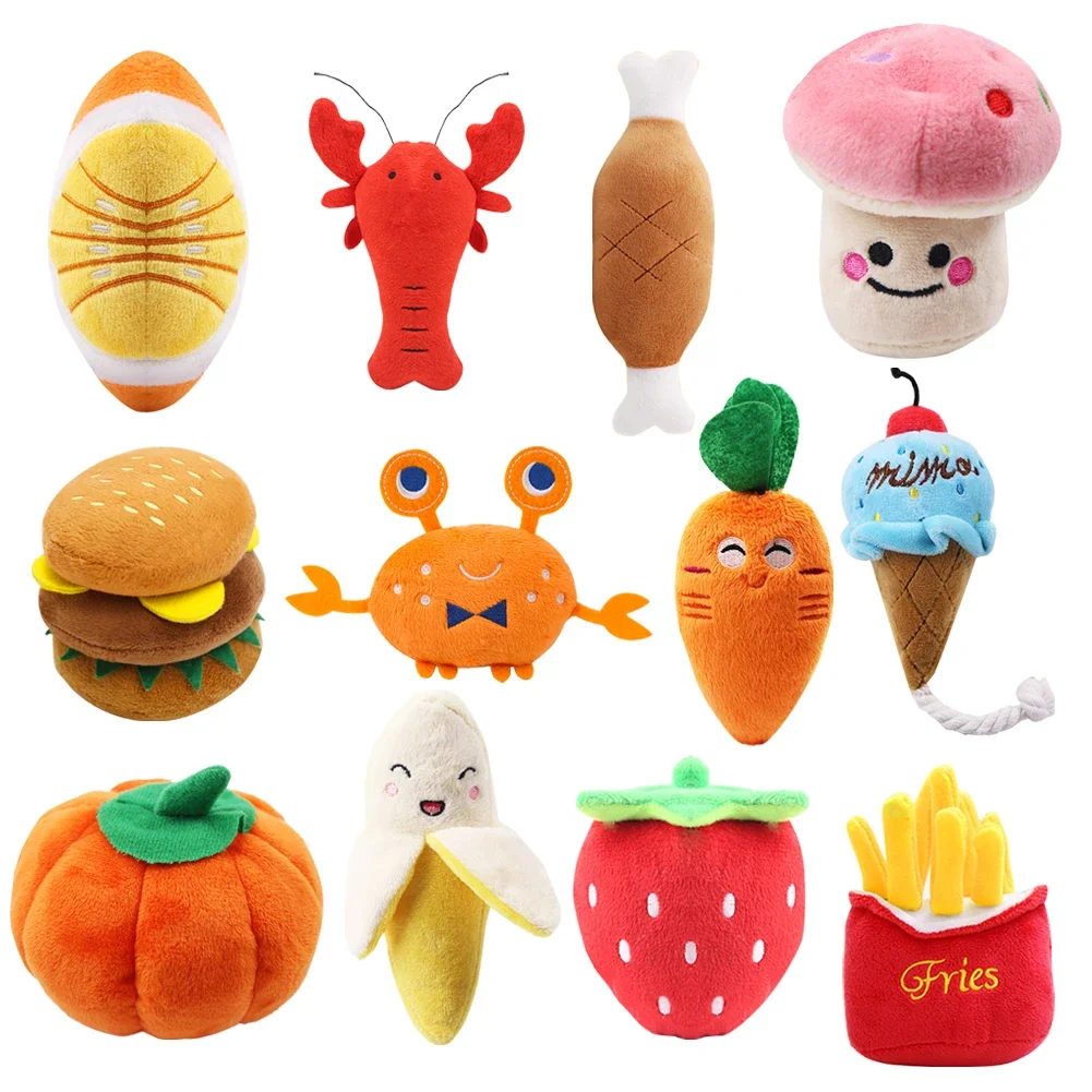 Pet-Friendly Cartoon Fruit Animals Plush Chew Toy with Squeaker