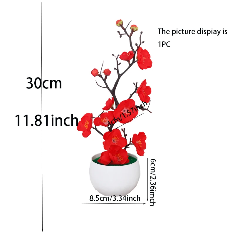 Bonsai-Pflaumenblüten aus Seide, künstliche Topfpflanzen, Blüten, Simulation, Pflaumenzweig, Topf, Hochzeit, Zuhause, Zimmer, Garten, DIY-Dekoration – Detail 2