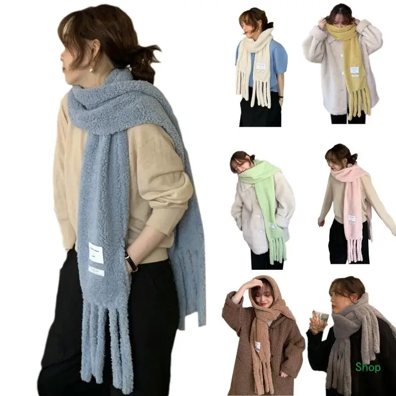 

Dropship Neck Warmers With Tassels For Women Plush Scarf With Pocket Solid Color