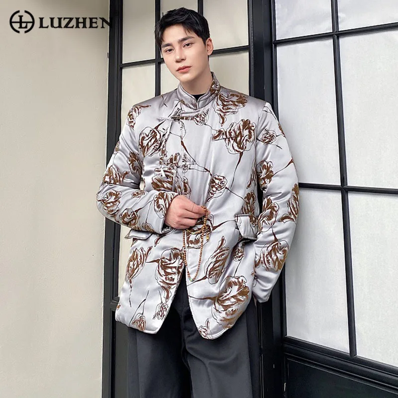 

LUZHEN 2023 New Winter Trendy Satin Flower Padded Jacket Men High Quality Embroidery Original Design Chinese Casual Coat 308aa3