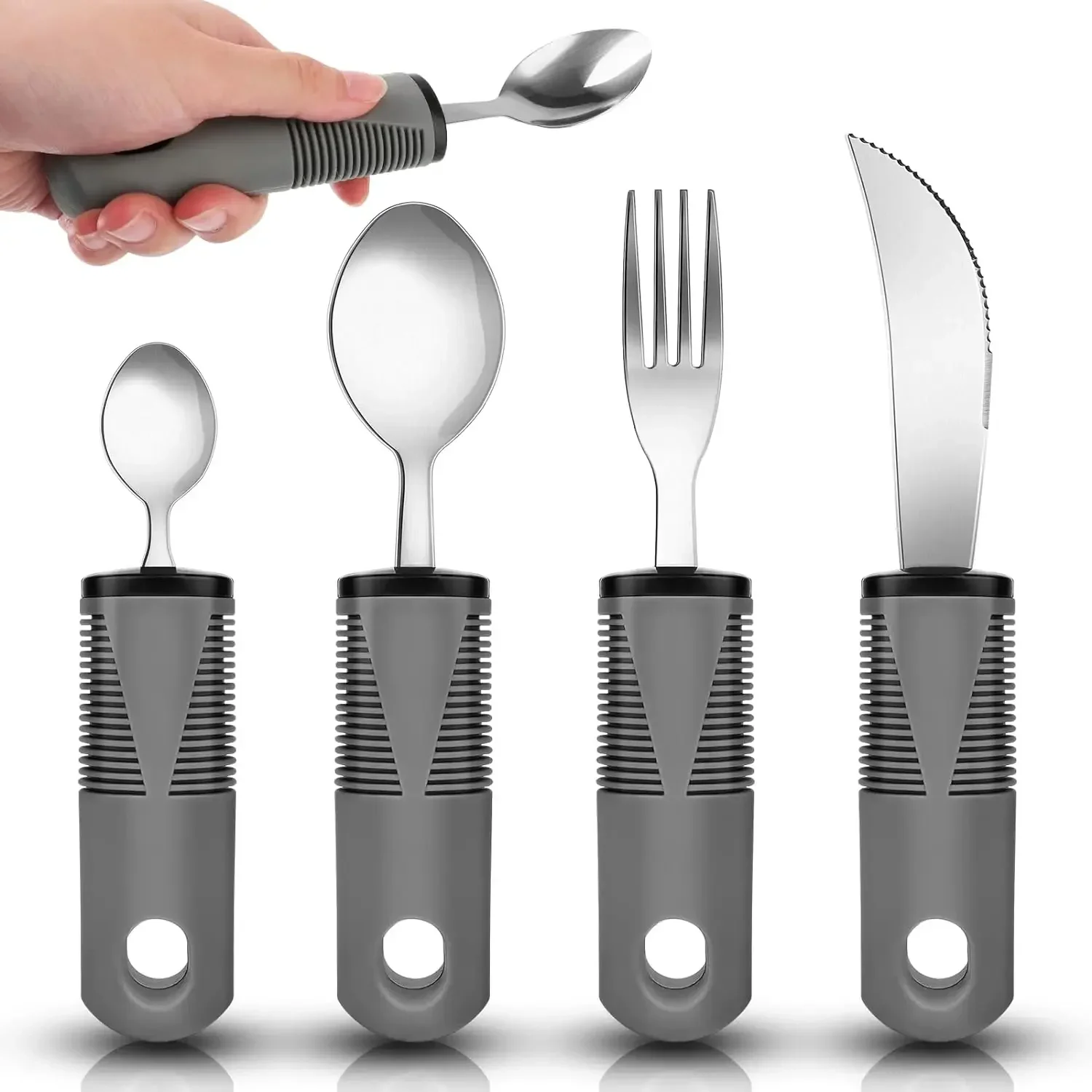 4 Adult Extra Wide Handles Disabled Cutlery Set with Knife Fork Spoon for Adult Elderly Parkinson